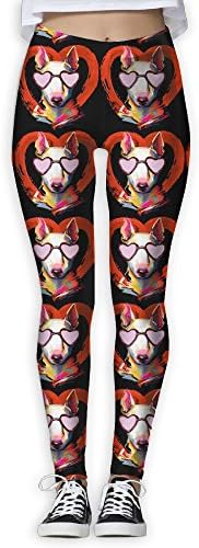 Hindoyoga Women's Bull Terrier Painting Heart Women Yoga Pants Workout Running Leggings L