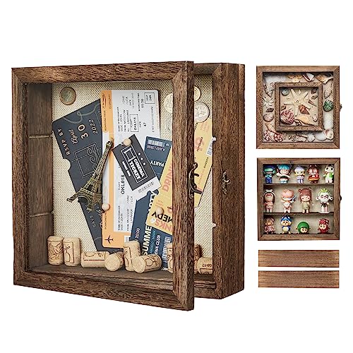 AW BRIDAL Christmas Decor 11x11 Shadow Box Frame & 6x6 Shadow Boxes Display Cases Wooden Nesting Doll Memory Box Memorial Wedding Keepsake Box Gifts with Removable Shelves for Picture Collection