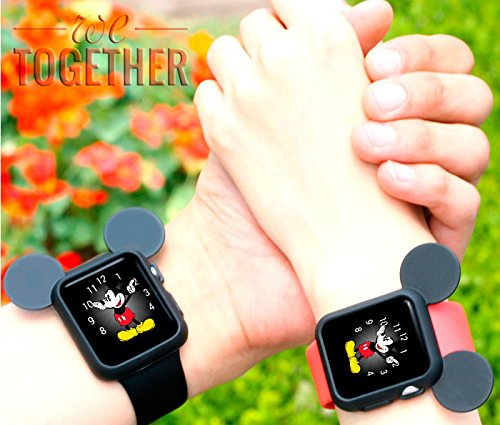 pipigo iWatch Case 38MM Series 3/Series 2/Series 1 Sport/Edition/Nike Soft Silicone Protective Cover for Cartoon Mouse Ears Apple Watch Case (Black)