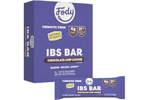 Fody Foods IBS Snack Bars, Chocolate Chip Cookie, 1.41 Oz (Pack of 12), 6g Prebiotic Fibre, Low FODMAP, Gut & IBS Friendly, L