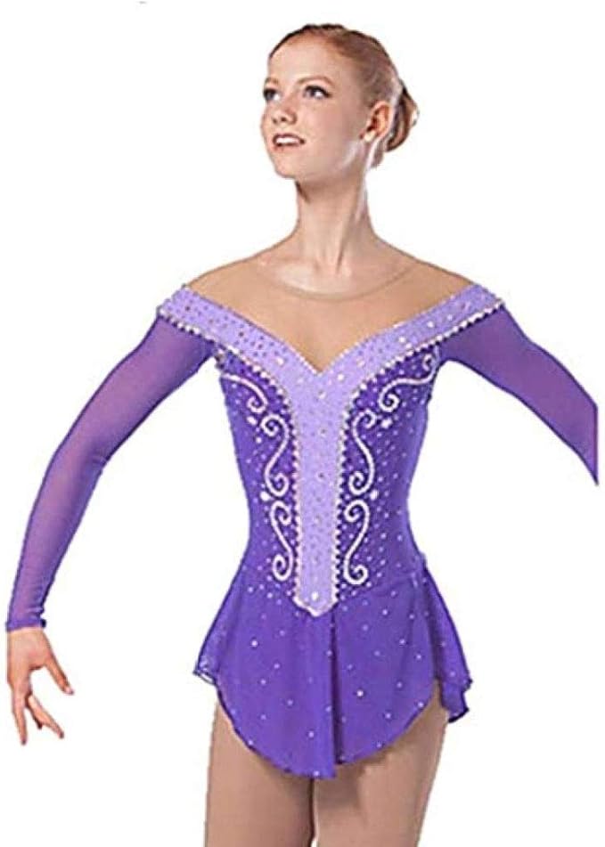 Kmgjc Figure Skating Dress，Women's Girls' Purple Spandex Stretch Yarn