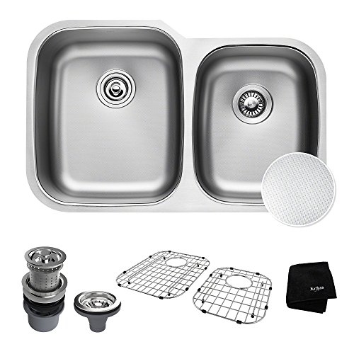 KRAUS Outlast MicroShield Scratch-Resist Stainless Steel Undermount 60/40 Double Bowl Sink, 32