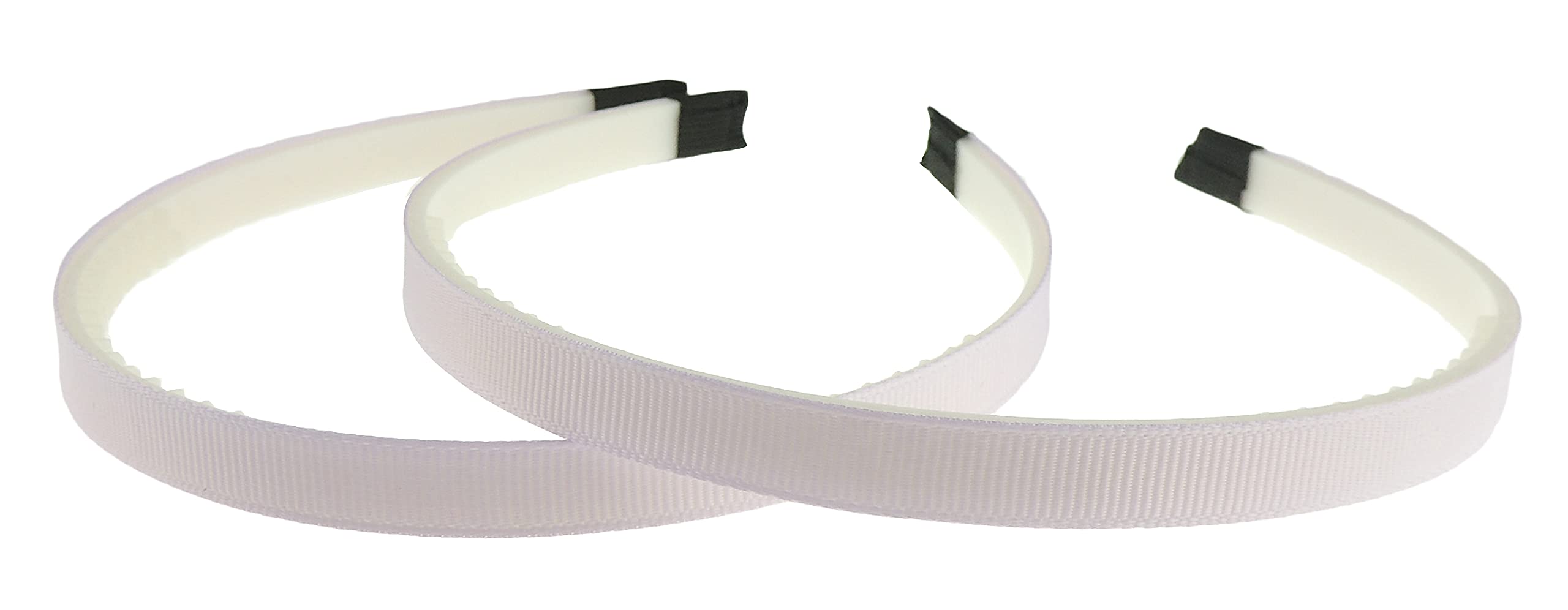 Ladies Girls Set of 2 Ribbed Satin Ribbon 10mm White Toothed Covered Headband Alice Band (Pale Lilac)