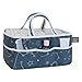 Galaxy Storage Caddy-Constellation Print Body and Handles, Rocket Ship Print Lining, Solid Trim, Dark Blue, Tonal Gray and Wht, Two Handles, 12 in x 6 in x 8 in