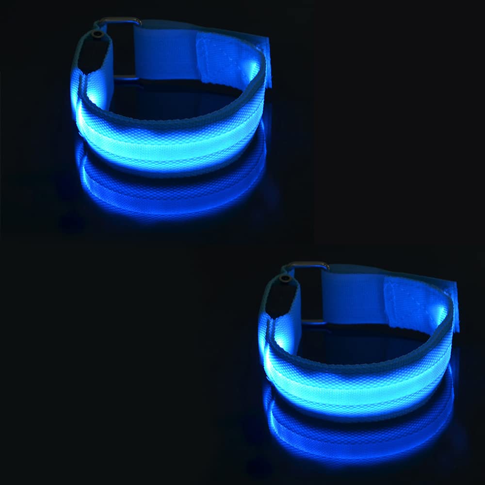 Hsthe Sea 2PCS Rechargeable LED Armband Light Fluorescent Armband Reflective Armbands for Walking Lights For Running at Night -Blue