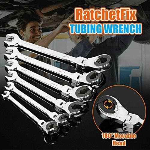 Flexible Head RatchetFix Tubing Two-Way Ratchet Wrench,Combination Open End Wrench with Flex-Head Mirror Automatic car Repair Wrench Polishing Maintain Tool (19mm)