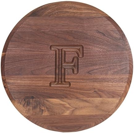 BigWood Boards W110-LAZYSUSAN-F Thick Round Lazy Susan Cutting Board, 16-Inch by 1-Inch, Monogrammed "F", Walnut