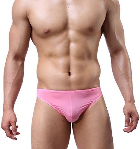 Ajim Negozio(TM) Men's Low waist Soft Thongs Transparent underwear (S, Pink-1 pack)