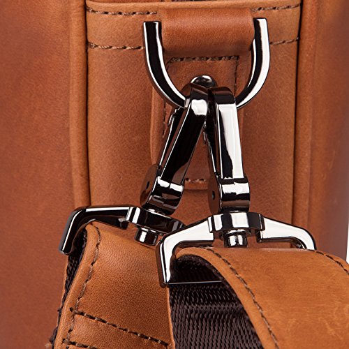Texbo Genuine Top Cow Leather Business Briefcase Fit 15.6" Laptop Bag Tote (Yellow Brown)