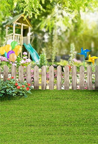 Kate 5X7ft Green Backdrops Background Grass Sunshine Wood Fence Windmill for Child Backdrop