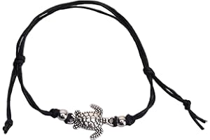 Sea Turtle Anklet Adjustable Anklet Turtle Braided Bracelet Foot Chain Rope Beach Jewelry Decorative for Women and Girls, Bla