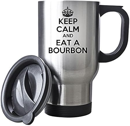 Duke Gifts Keep Calm And Eat A Bourbon Biscuit Silver Travel Mug Steel Amazon Co Uk Kitchen Home