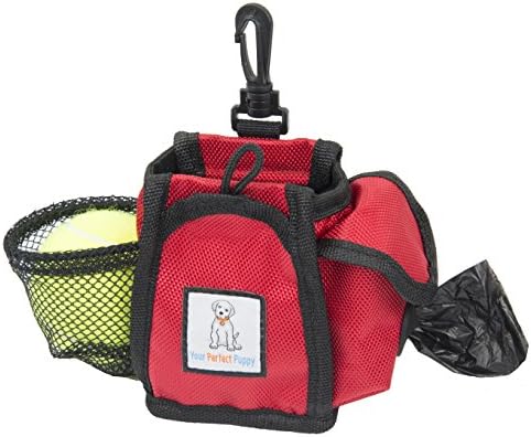 Your Perfect Treat Pouch – Leash Mounted Dog Treat Pouch – Poop Bag Dispenser – Tennis Ball Carrier – Magnetic Closing – With Belt Clip and Velcro Secured Pocket - Red