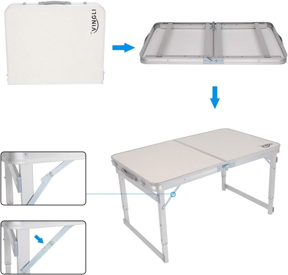 VINGLI 3FT Aluminum Folding Table,35.4''L x 23.6''W for Picnic Camping Party BBQ, Portable Utility Outdoor Tables with Carrying Handle: Kitchen & Dining