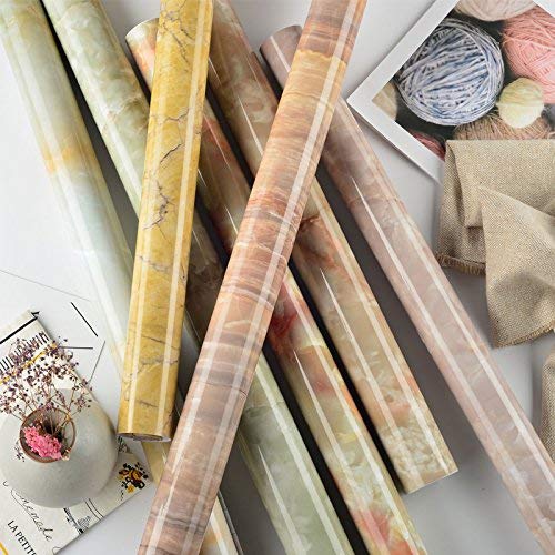 Marble Contact Paper Film Countertops Vinyl Wallpaper Sticker Peel and Stick Self-Adhesive Wrap Authentic Agate Red Look, Durable,Waterproof for Kitchen Home and Office(15.7'' x 78.7'')