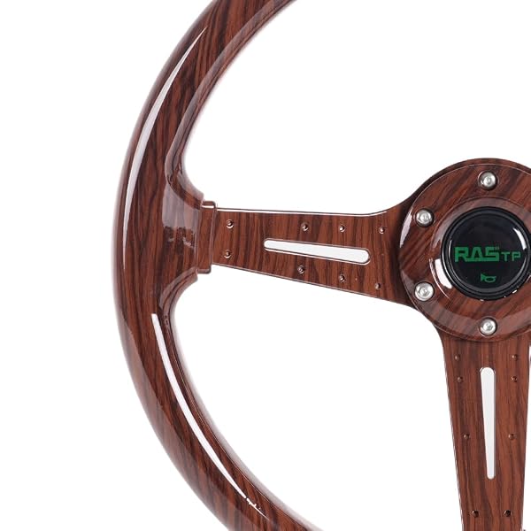 RASTP WALNUT WOOD GRAIN TRIM RACING STEERING WHEEL, 13.8”/350MM 6 BOLTS STEERING WHEEL