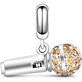 GNOCE Microphone Charm 925 Sterling Silver Singing in Life Mini Microphone with Cubic Zirconia Dangle Charm Pendant for Bracelet/Necklace Jewelry Gift for Women