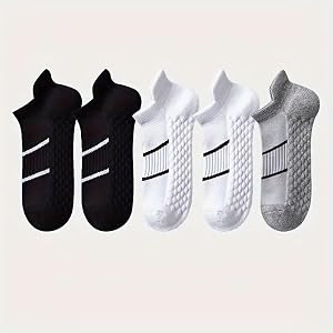 5 Pairs Men's Sports Socks, Summer Thin Mesh Breathable Sweat-absorbing Ear Lifting Heel Guard Short Socks, Black/White/Grey