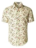 Allegra K Men Button Closure Flower Pattern Casual Shirt Large Yellow