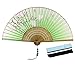 JSSWB Green Handmade Silk Bamboo Hand Fan with Blomming Flowers Painting