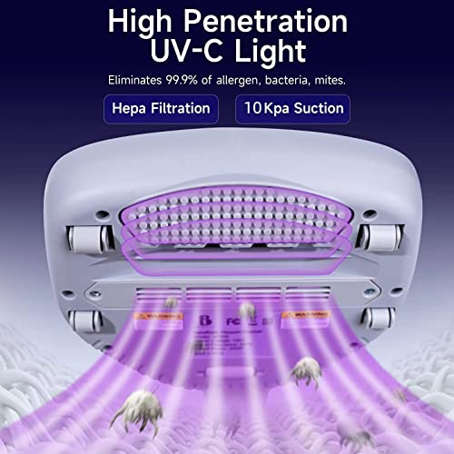 Boreas Handheld Allergen Vacuum Cleaner UV Bed Vacuum Cleaner Kills Allergens/Mite/Bacteria, Large Pulsating Pad True HEPA Filter removes Dander Hair Dust Pollen, for Allergies and Pet, AP002