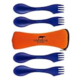 Tapirus 4 Blue Spork To Go Set | Durable & BPA Free Tritan Sporks | Spoon, Fork & Knife Combo Utensils Flatware | Mess Kit For Camping, Fishing, Hunting & Outdoor Activities | Comes In A Carrying Case