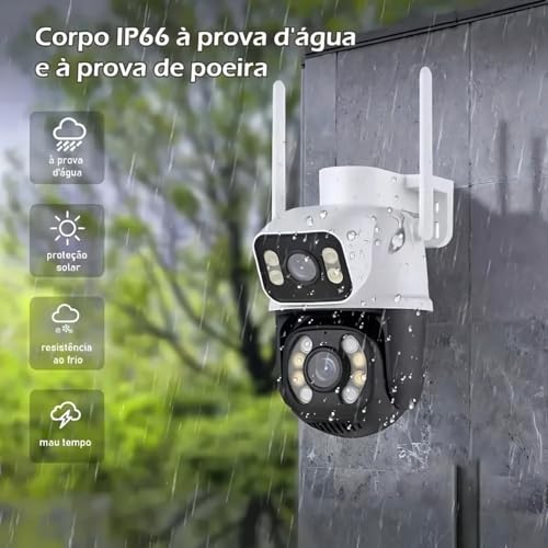 Câmera De Segurança Sem Fio Wi-fi Externa Interna HD 3MP Lente Dupla Giratória Smart IP66 Prova D'água Visão Noturna Infravermelho Chamada de Voz Bidirecional Premium