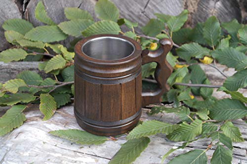 Handmade Beer Mug (10 OZ) Wooden Tankard Beer Stein Oak Wood Stainless Steel Cup Gift Natural Eco-Friendly - Thumbnail 5
