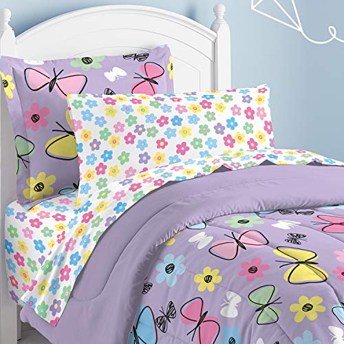 Dream Factory Sweet Butterfly Ultra Soft Microfiber Girls Comforter Set, Purple, Twin