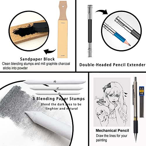 KALOUR 50Pack Sketch Drawing Pencils Kit with 3Color Sketchbook