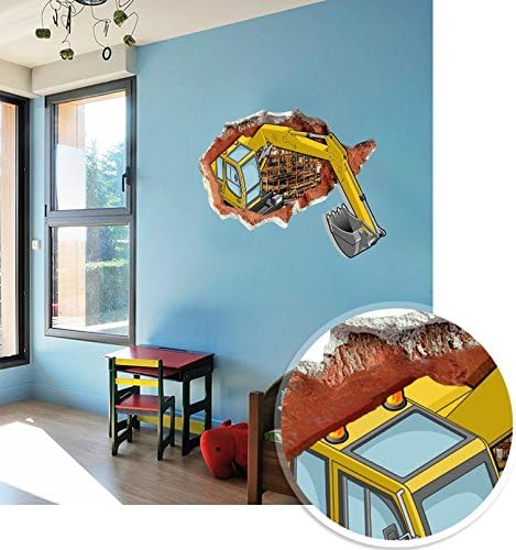Lichi 3D Smashed Broken Wall Stiker Excavator Engineer Construction Vehicle for Children Boys Girls Nursery Room Decoration - Image 4