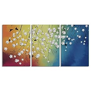 Canvas Wall Art Chinese Lucky Tree Oil Painting Artwork for Home Prints Framed - 16"x24" x 3 Panels
