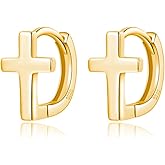 Reffeer Solid 925 Sterling Silver Cross Hoop Earrings for Women Teen Girls Small Cross Huggie Earrings Cartilage Helix