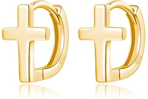 Reffeer Solid 925 Sterling Silver Cross Hoop Earrings for Women Teen Girls Small Cross Huggie Earrings Cartilage Helix