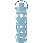 Lifefactory 22-Ounce Glass Water Bottle with Active Flip Cap and Protective Silicone Sleeve, Denim