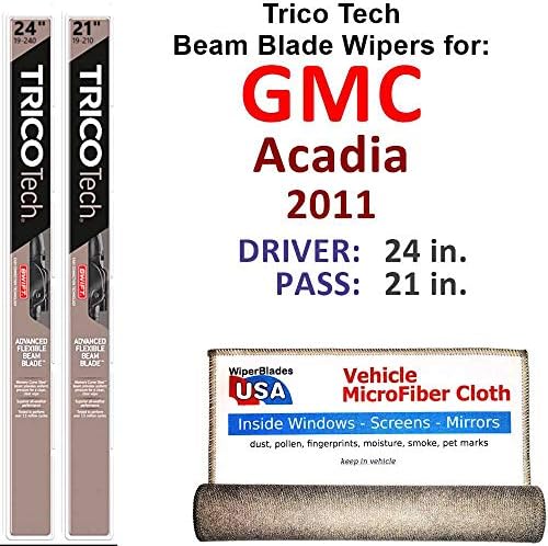 Beam Wiper Blades for 2011 GMC Acadia Driver & Passenger Trico Tech Beam Blades Wipers Set of 2 Bundled with Bonus MicroFiber Interior Car Cloth