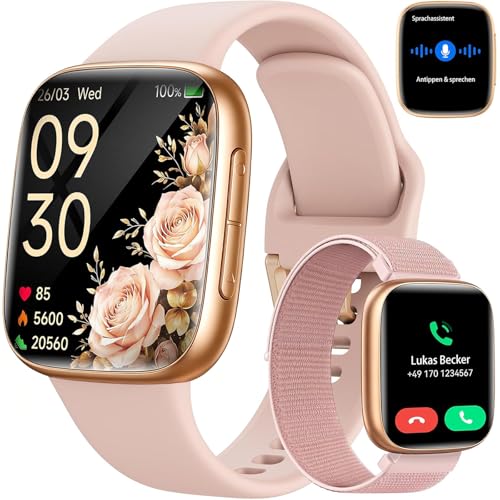 Smartwatch Women Men, 1.85 Inch AMOLED Touch Screen, Fitness Tracker with Bluetooth Calls & AI, Heart Rate, SpO2, Sleep & Women's Cycle Tracking, 100+ Sports Modes, 3ATM Waterproof for iOS & Android