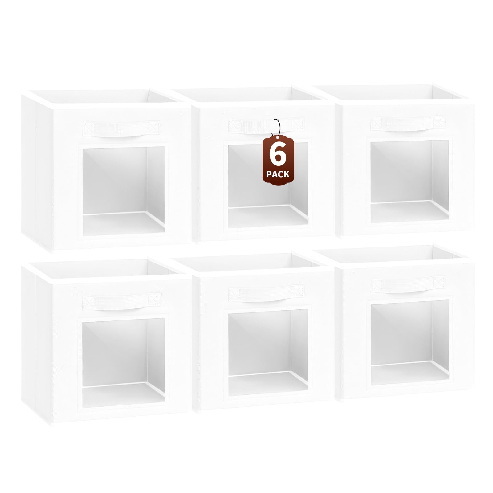 Homsorout Storage Cube 11 Inch - Cube Storage Bins with Window, Closet Storage Baskets with Handle, Fabric Bins for Closet, Shelves, Toys, Clothes, Set of 6, White Image