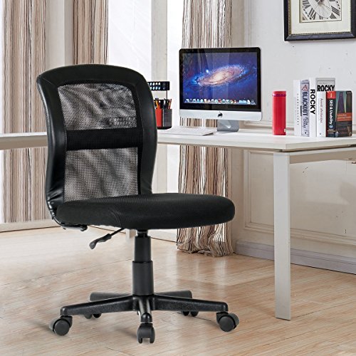 2-Packs YAMASORO Office Mesh Task Chairs Mid Back without Arms Desk Chair Swivel ,Reception Room Black - Thumbnail 2