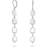 Pearl Dangle Drop Earrings for Women, Long White Pearl with Sterling Silver Post Sensitive Ears,Gold Plated 925 Silver Wedding Earrings Gift