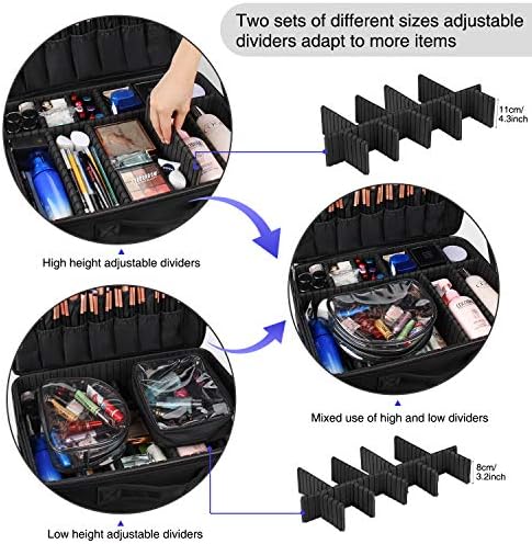 Relavel Makeup Train Case Travel Makeup Bag Cosmetic Organizer Extra Large Capacity Makeup Case with Adjustable Shoulder Strap and Dual Set of Adjustable Dividers (Extra Large Black) 3 Relavel Makeup Train Case Travel Makeup Bag Cosmetic Organizer Extra Large Capacity Makeup Case with Adjustable Shoulder Strap and Dual Set of Adjustable Dividers (Extra Large Black)