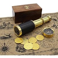 Well Pack Box Pirate Telescope Spyglass Brass 6 inch Nautical Metal Coins Treasure Map Scope Case
