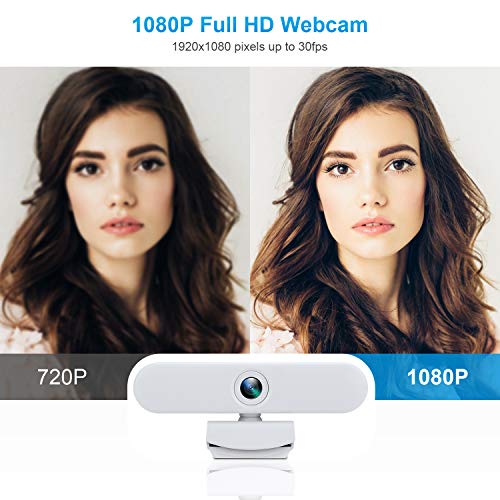 New Upgraded Webcam with Dual Microphone, USB Computer 1080P HD Streaming Web Camera 360°Rotatable for Desktop Laptop PC Mac with Flexible Rotatable Clip White