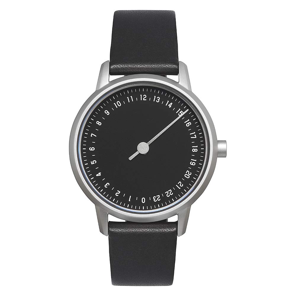 slow Round-S 02 - Black Vintage Leather, Silver Case, Black Dial