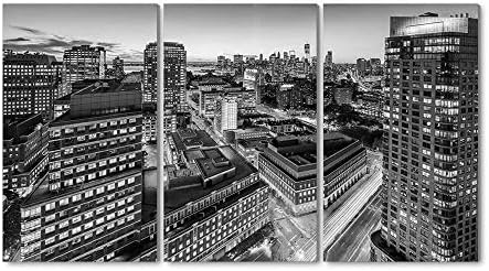35x50cm X3枚 黒と白 パネル アートパネル 現代壁の絵 壁掛け ブルックリン ニューヨーク市 超人気 アメリカ 木枠付きの完成品 装飾 壁アートしゃしん 軽くて取り付けやすい 都市 高層ビル ライト 部屋飾り背景絵画 夜 キャンバス写真