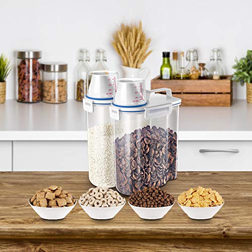 Rice Storage Container - Cereal Container Bin with Pour Spout + Measuring Cup + Airtight Sealed Lid + 5 lb Capacity - Grain Container Dispenser for Kitchen Storage Organization