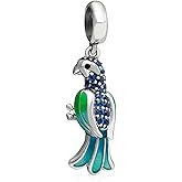Parrot Dangle Charm Animal Beads - 925 Sterling Silver&Enamel Bird Beads - European Style Bead Charm Bracelet