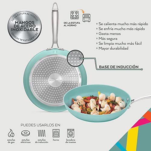 JADECOOK Juego de 2 Sartenes Nueva Generación con Kit Cuchillos Profesionales Sartén 20 cm y Sartén 24 cm con Nueva Tecnología Antiadherente Kit 5 Cuchillos Profesionales