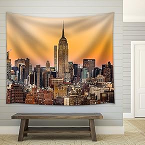 Landscape with Skyscraper at Dawn in New York City - Fabric Wall Tapestry Home Decor - 51x60 inches
