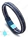 Halukakah ● Jazz ● Men's Genuine Blue Leather Bracelet Titanium Magnetic Clasp Size Adjustable 8.5